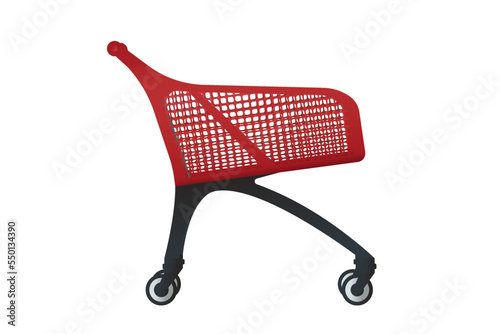 Empty classic shopping cart. Side view of shopping cart or trolley.