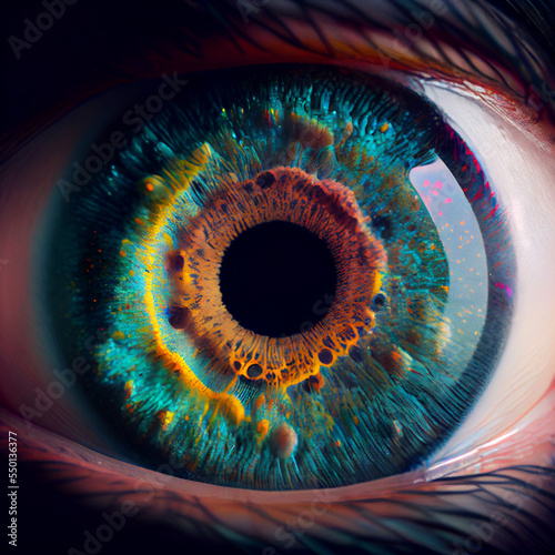 Close up of Human Eye Iris , Very Intense and Colorful 