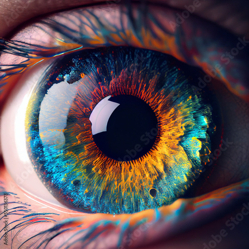 Close up of Human Eye Iris , Very Intense and Colorful 