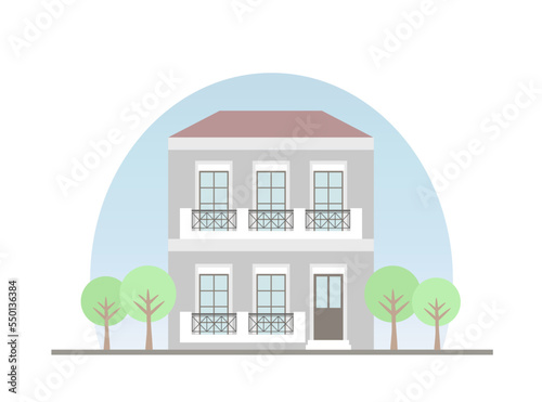 Two floor house building facade, grey house isolated icon, exterior of home cartoon illustration