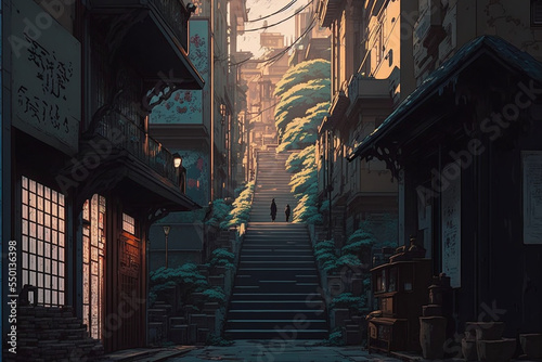 Japanese Streets With Large Staircases
