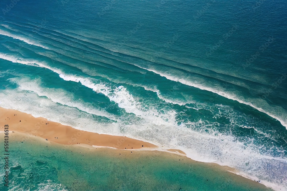 aerial of orange sand and turquoise sea