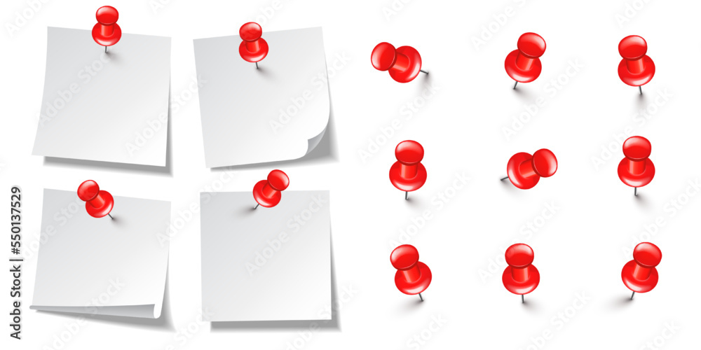 Note Stacking Pin Realistic blank sticky notes isolated on white background. White sheets ...
