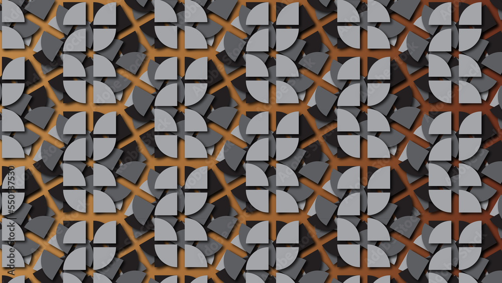 Metallic geometrical pattern background with decorative ornamental dark illustrations / Desktop, wallpaper, texture, decoration