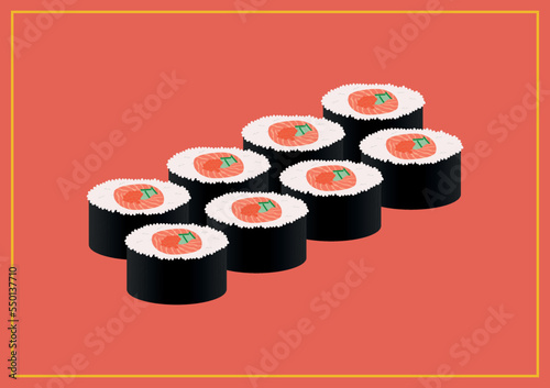 Sushi set on the red background. Asian food.