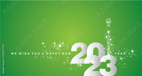 We wish you a Happy New Year 2023 new elegant style shining white lucky green greeting card