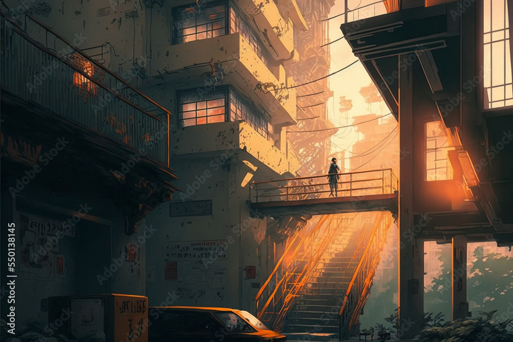Fototapeta premium Japanese Streets With Large Staircases