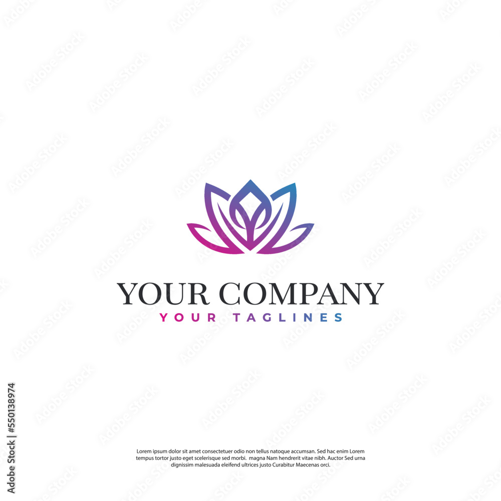 Fototapeta premium logo of line art lotus plants on color full minimalist
