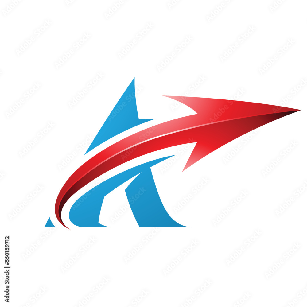Naklejka premium Bold Curvy Blue Letter A with a Glossy Red Arrow