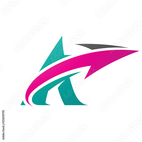 Bold Curvy Green Letter A with a Magenta Arrow