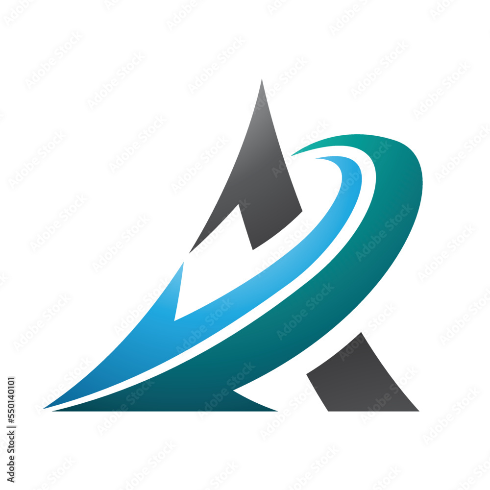 Curved Black Triangle with a Blue and Green Arrow Curved Black Triangle with a Blue and Green Arrow