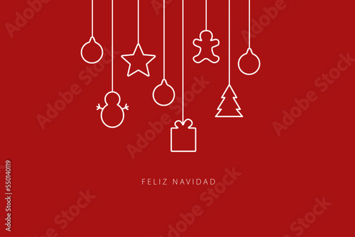 Spanish text: Feliz Navidad. Merry Christmas. Card template. Vector illustration