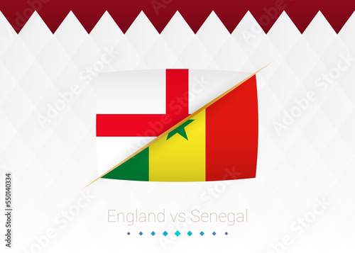 National football team England vs Senegal, Round of 16. Soccer 2022 match versus icon.