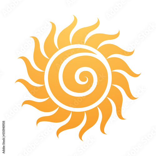 Curvy Yellow Sun Icon with a Spiral