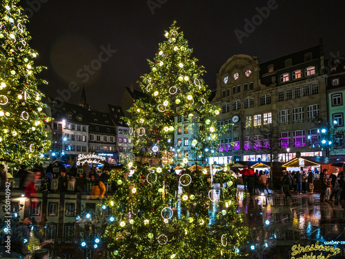 Christmas decorations in the streets of Strasbourg, the capital of Christmas. Christmas market.