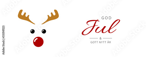 Swedish text God Jul och Gott Nytt År. Merry Christmas and Happy New Year. Vector illustration. Cartoon