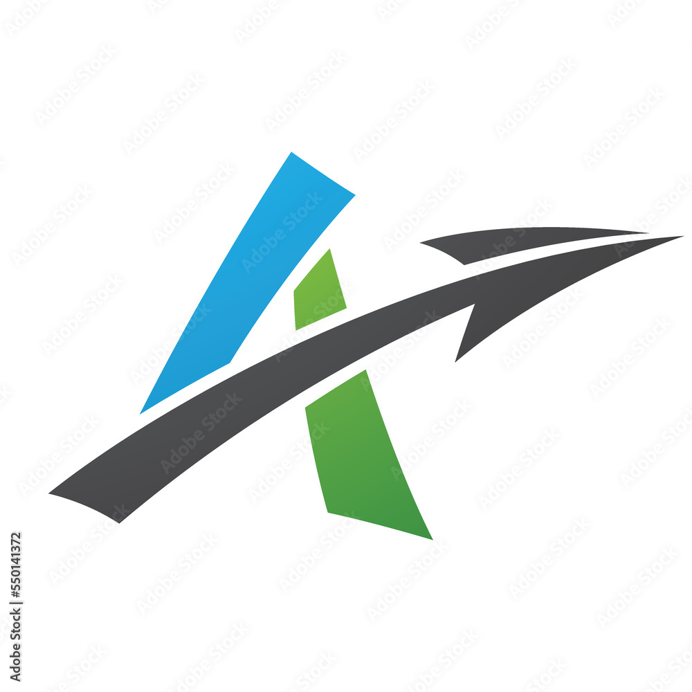 Freestyle Letter A with an Arrow in Green Blue and Black Colors Freestyle Letter A with an Arrow in Green Blue and Black Colors
