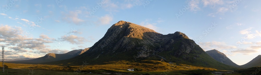 Panoramic view of the region of Glencoe at sunset, Scotland Panoramic view of the region of Glencoe at sunset, Scotland