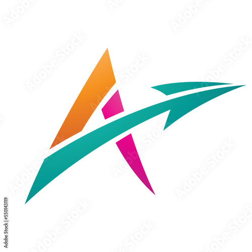 Spiky Letter A with a Diagonal Arrow in Magenta Orange and Green Colors