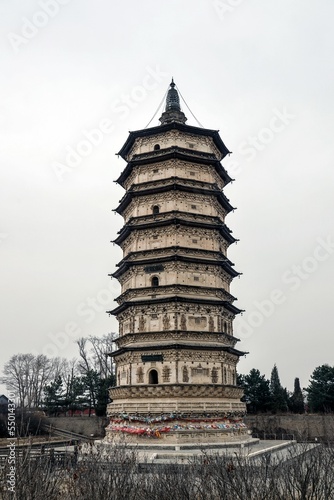 Vertical skyline of the Wanbu Huayanjing pagoda tower, Hohhot white in Hohhot, China photo