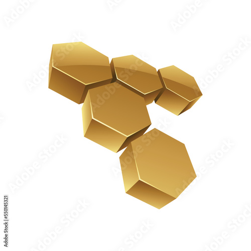 Golden 3d Honeycomb Hexagons on a White Background