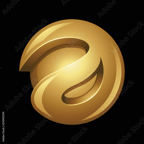 Golden Abstract Letter A Sphere on a Black Background