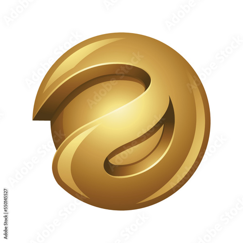 Golden Abstract Letter A Sphere on a White Background