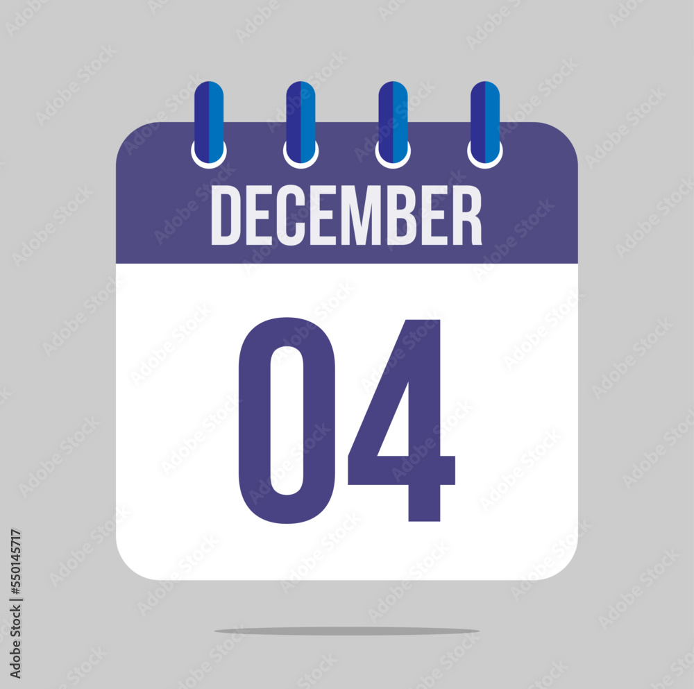 4 december calendar vector. Calendar icon for december with marked date. Design for schedules, meetings and appointments