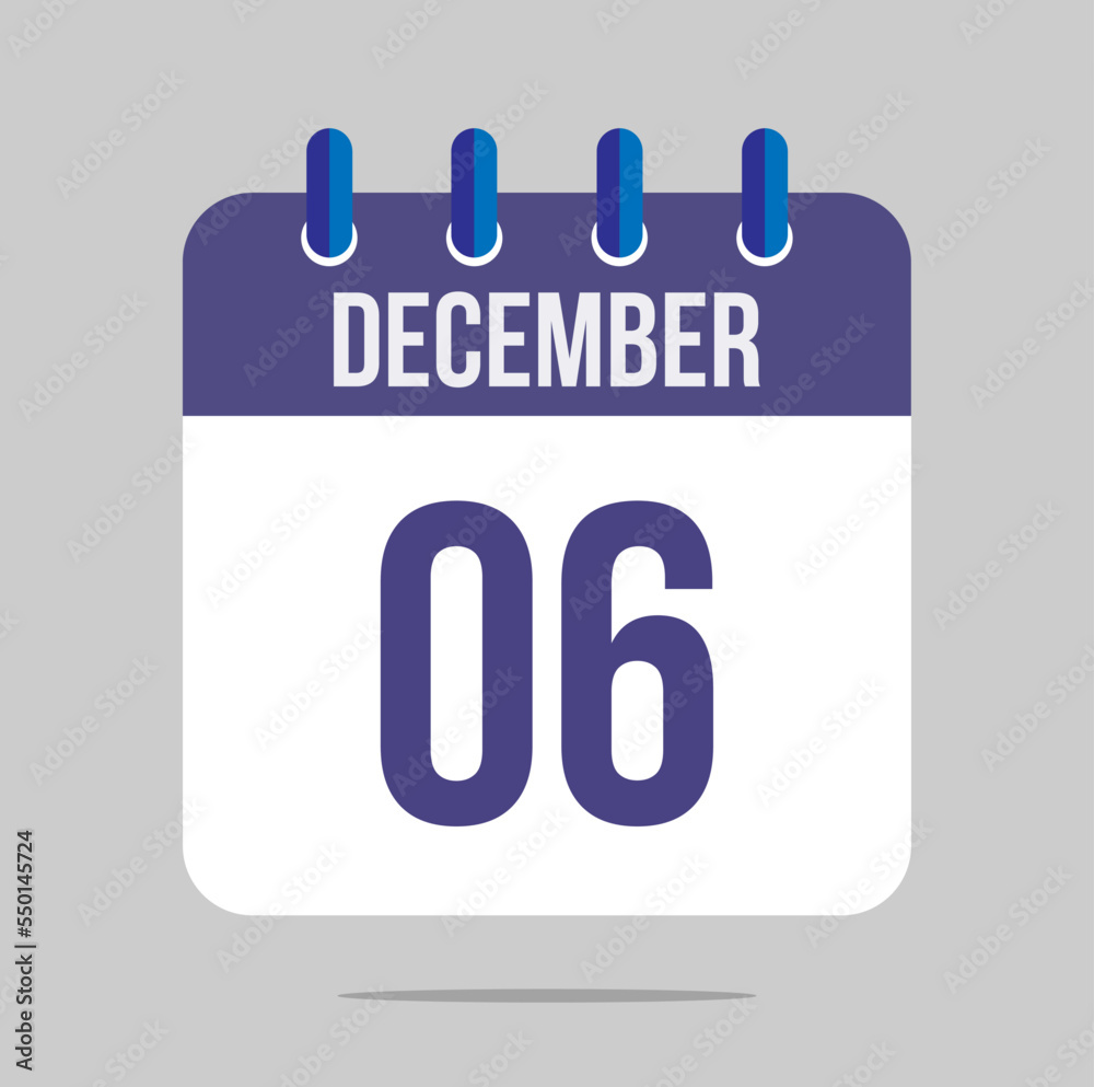 6 december calendar vector. Calendar icon for december with marked date. Design for schedules, meetings and appointments 6 december calendar vector. Calendar icon for december with marked date. Design for schedules, meetings and appointments