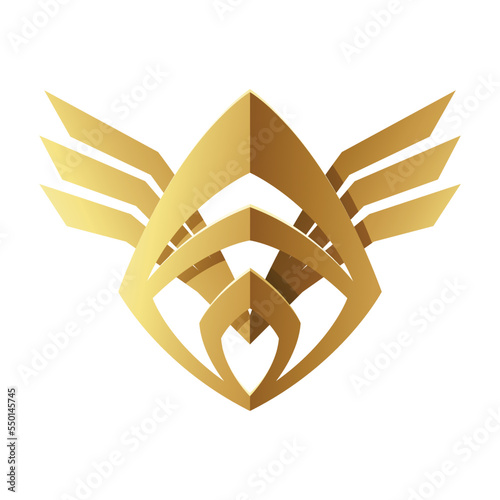 Golden Abstract Tribal Knight Helmet on a White Background