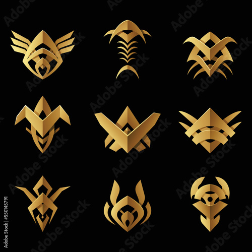 Golden Abstract Tribal Symbols on a Black Background