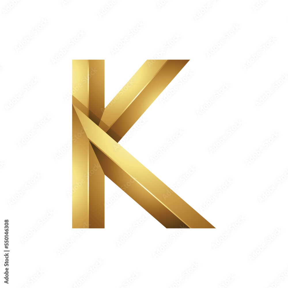 Golden Embossed Shiny Letter K on a White Background Golden Embossed Shiny Letter K on a White Background