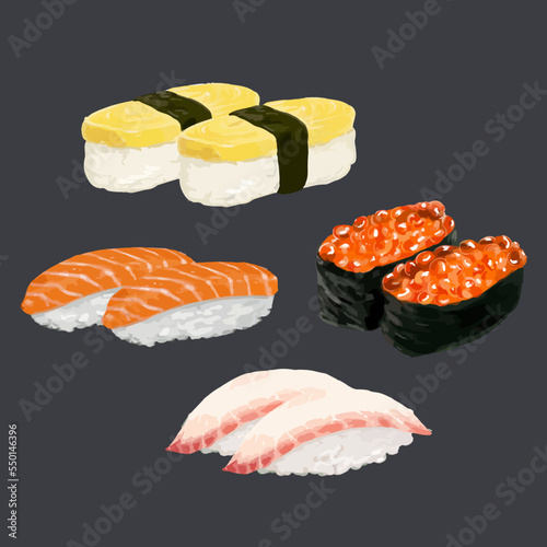 Set of Watercolor Sushi Vector Illustration