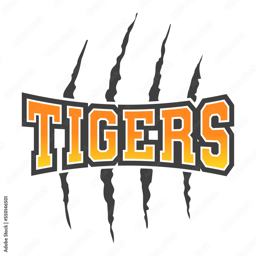 Tigers School Spirit Stamp Logo Illustration. Mascot Silhouette Team Design.