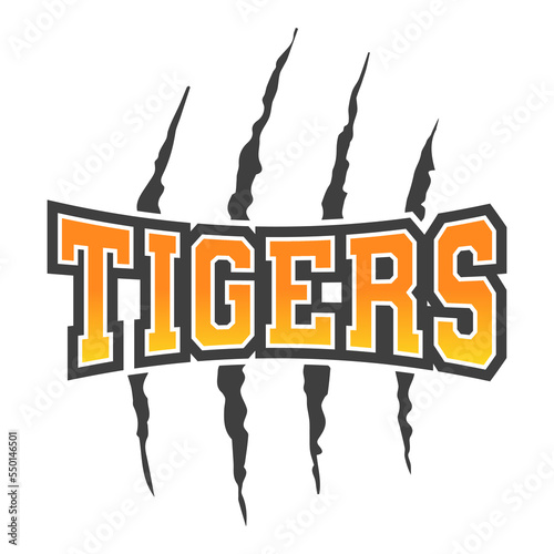 Tigers School Spirit Stamp Logo Illustration. Mascot Silhouette Team Design.