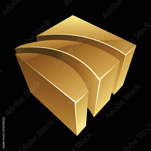 Golden Glossy 3d Striped Shape on a Black Background