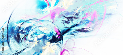 Abstract blue and pink paint on white background. Fractal artwork for creative graphic design