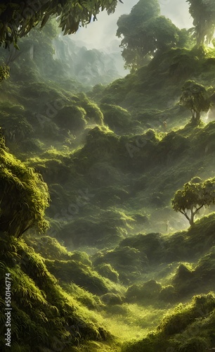 霧がかる深緑の渓谷
