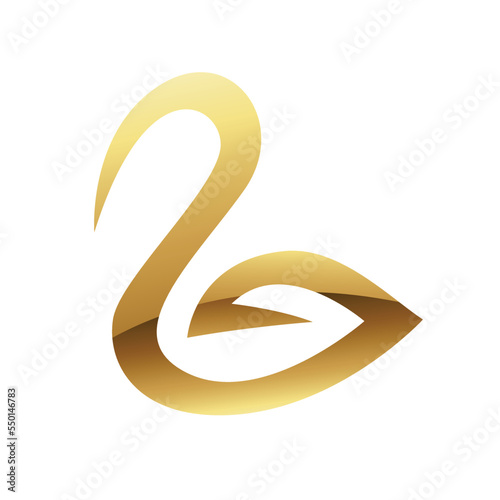 Golden Glossy Abstract Swan on a White Background