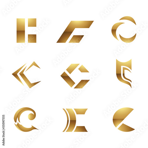 Golden Glossy Letter C Icons on a White Background