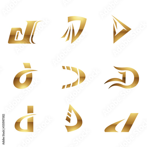 Golden Glossy Letter D Icons on a White Background