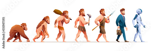 Foto Human evolution from monkey to cyborg or robot vector illustration