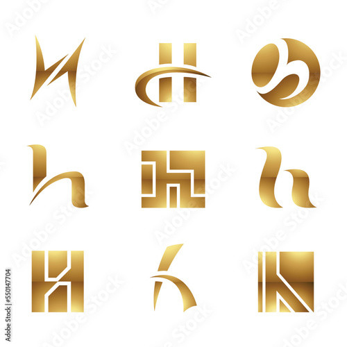 Golden Glossy Letter H Icons on a White Background