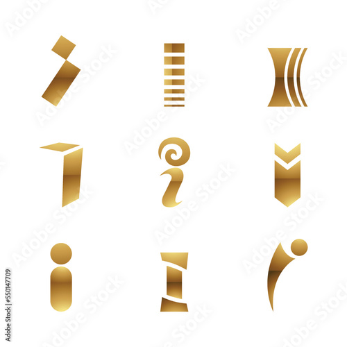 Golden Glossy Letter I Icons on a White Background