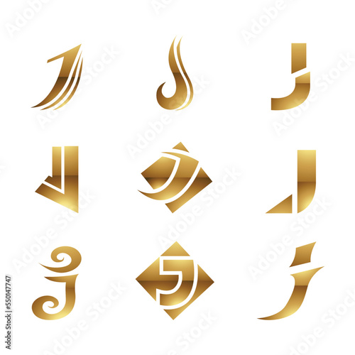Golden Glossy Letter J Icons on a White Background