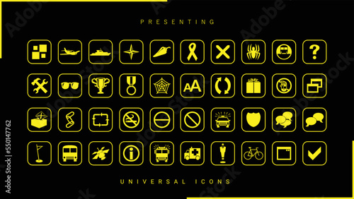 Set of Universal Web Icons with square shape boarder. Social media icons isolated transparent vector icons for business