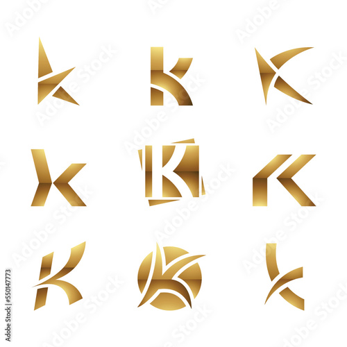 Golden Glossy Letter K Icons on a White Background