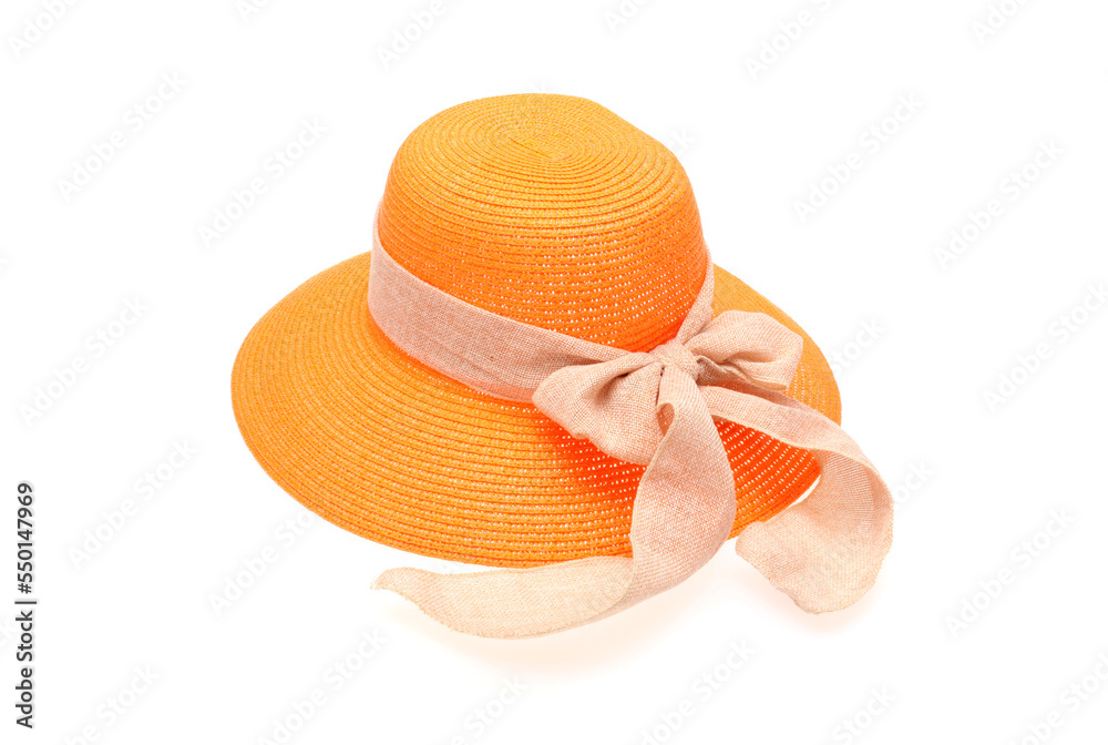 Straw hat with ribbon isolated on white background Straw hat with ribbon isolated on white background