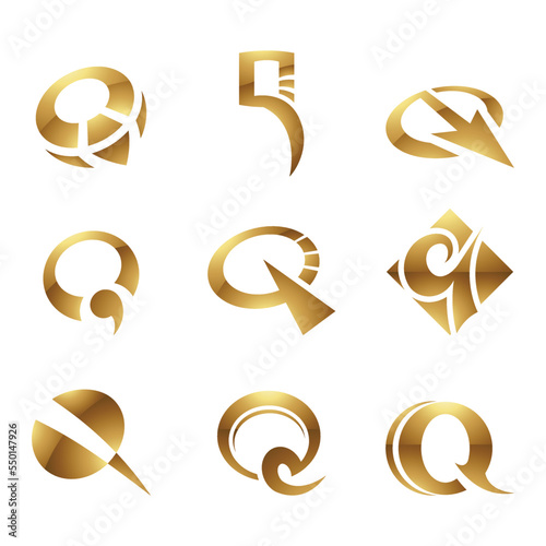 Golden Glossy Letter Q Icons on a White Background