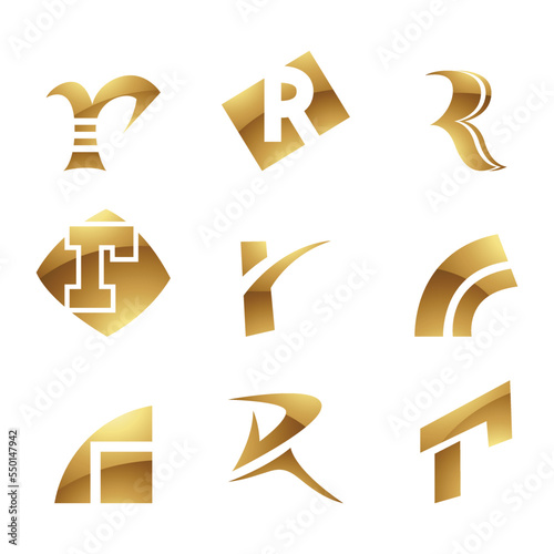Golden Glossy Letter R Icons on a White Background
